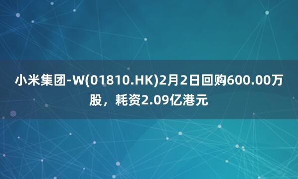 小米集团-W(01810.HK)2月2日回购600.00万股，耗资2.09亿港元